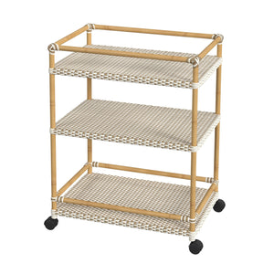 Butler Specialty Tobias Outdoor Rattan Bar Cart - Stylish 3-tier Serving Solution For Patios And Porches, Weather-resistant Beige And White Aluminum,Polyethylene (Pe) Rattan 5651433-butler