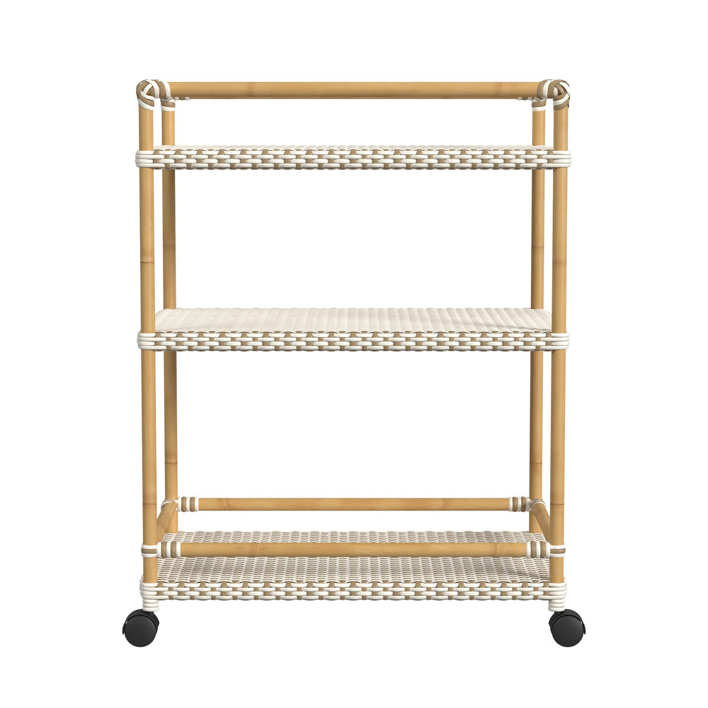 Butler Specialty Tobias Outdoor Rattan Bar Cart - Stylish 3-tier Serving Solution For Patios And Porches, Weather-resistant Beige And White Aluminum,Polyethylene (Pe) Rattan 5651433-butler