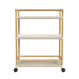 Butler Specialty Tobias Outdoor Rattan Bar Cart - Stylish 3-tier Serving Solution For Patios And Porches, Weather-resistant Beige And White Aluminum,Polyethylene (Pe) Rattan 5651433-butler