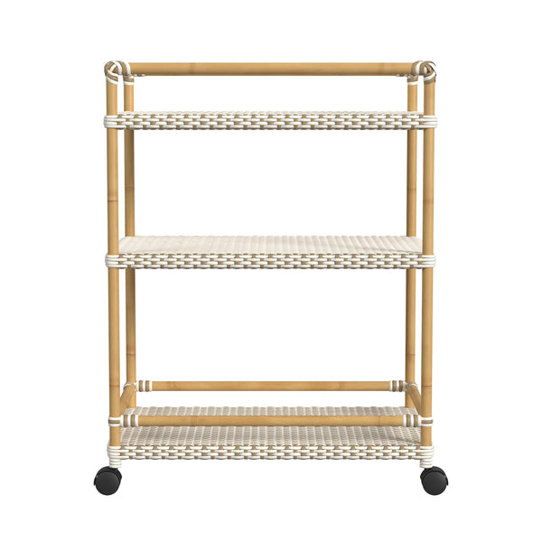 Butler Specialty Tobias Outdoor Rattan Bar Cart - Stylish 3-tier Serving Solution For Patios And Porches, Weather-resistant Beige And White Aluminum,Polyethylene (Pe) Rattan 5651433-butler