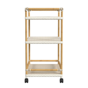 Butler Specialty Tobias Outdoor Rattan Bar Cart - Stylish 3-tier Serving Solution For Patios And Porches, Weather-resistant Beige And White Aluminum,Polyethylene (Pe) Rattan 5651433-butler