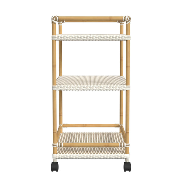 Butler Specialty Tobias Outdoor Rattan Bar Cart - Stylish 3-tier Serving Solution For Patios And Porches, Weather-resistant Beige And White Aluminum,Polyethylene (Pe) Rattan 5651433-butler