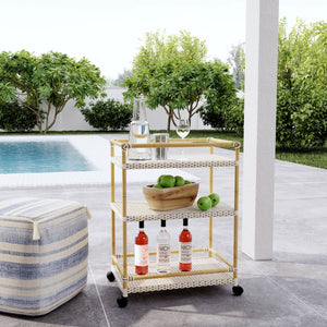 Butler Specialty Tobias Outdoor Rattan Bar Cart - Stylish 3-tier Serving Solution For Patios And Porches, Weather-resistant Beige And White Aluminum,Polyethylene (Pe) Rattan 5651433-butler