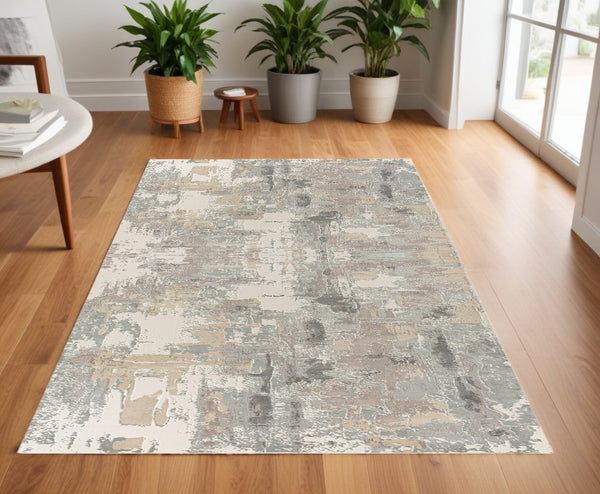 Homeroots 4' X 6' Beige And Gray Abstract Area Rug Beige Other Material 565150
