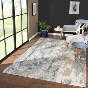 Homeroots 4' X 6' Blue And Gray Abstract Area Rug Blue Other Material 565151