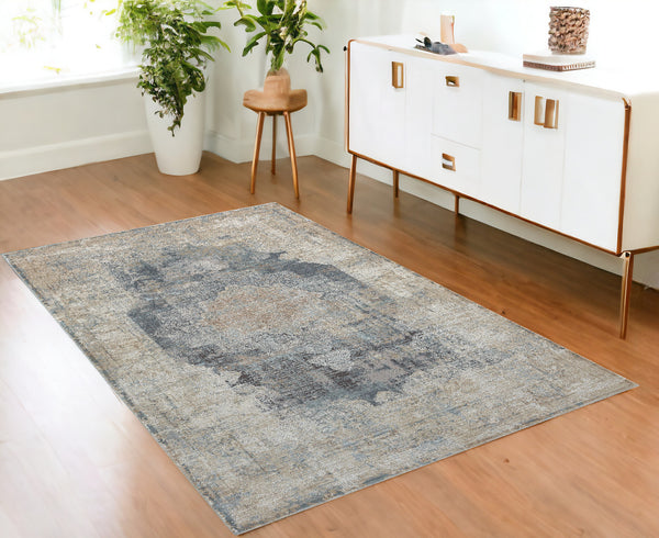 Homeroots 2' Beige And Gray Medallion Area Rug - Elevate Your Space With Sophisticated Style And Design 4' X 6' Viscose,Synthetic 565155