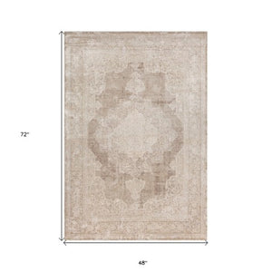 Homeroots 2' Beige And Gray Medallion Area Rug - Elevate Your Space With Sophisticated Style And Design 4' X 6' Viscose,Synthetic 565156