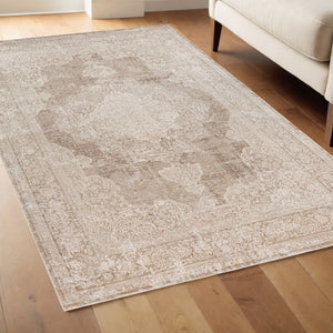 Homeroots 2' Beige And Gray Medallion Area Rug - Elevate Your Space With Sophisticated Style And Design 4' X 6' Viscose,Synthetic 565156