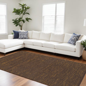 Homeroots 9' X 12' Brown Damask Hand Woven Area Rug  Jute 565163