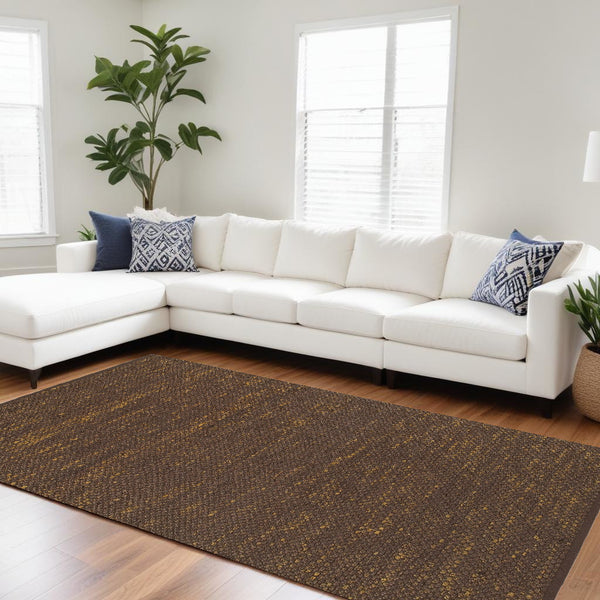 Homeroots 9' X 12' Brown Damask Hand Woven Area Rug  Jute 565163