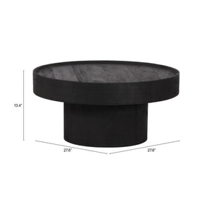 HomeRoots 28" Black Round Solid Wood Pedestal Coffee Table – Elegant Design for Contemporary Living Spaces 565164