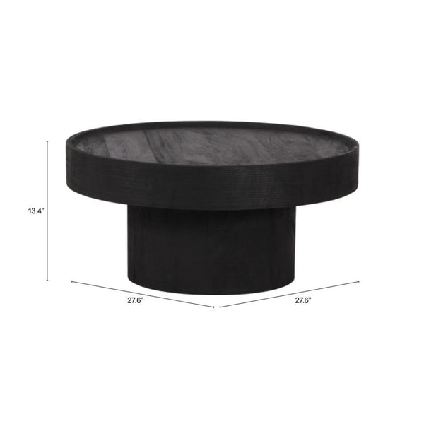 HomeRoots 28" Black Round Solid Wood Pedestal Coffee Table – Elegant Design for Contemporary Living Spaces 565164