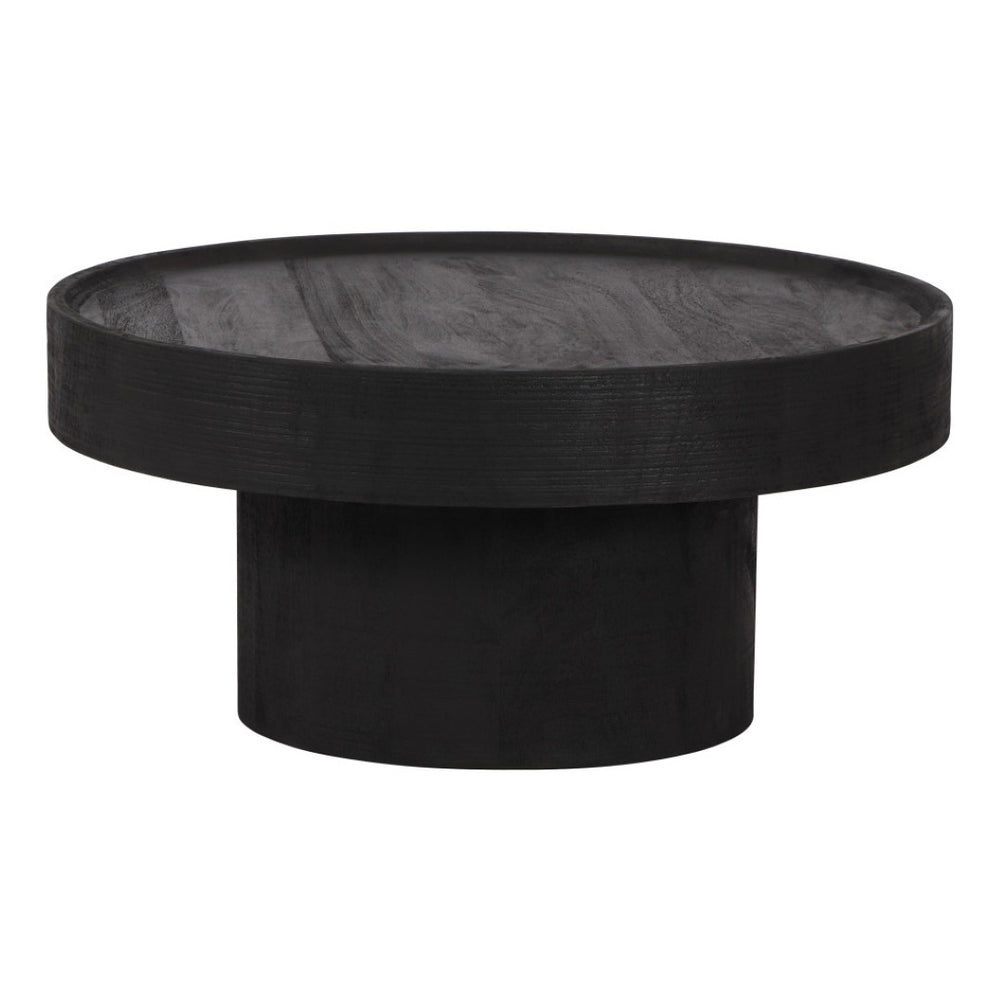 HomeRoots 28" Black Round Solid Wood Pedestal Coffee Table – Elegant Design for Contemporary Living Spaces 565164
