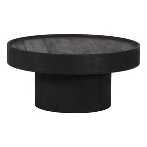 HomeRoots 28" Black Round Solid Wood Pedestal Coffee Table – Elegant Design for Contemporary Living Spaces 565164