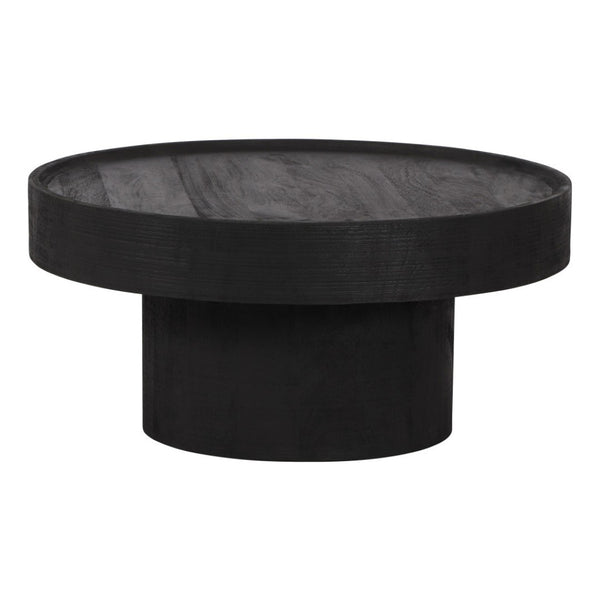 HomeRoots 28" Black Round Solid Wood Pedestal Coffee Table – Elegant Design for Contemporary Living Spaces 565164