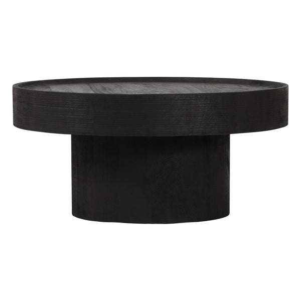 HomeRoots 28" Black Round Solid Wood Pedestal Coffee Table – Elegant Design for Contemporary Living Spaces 565164