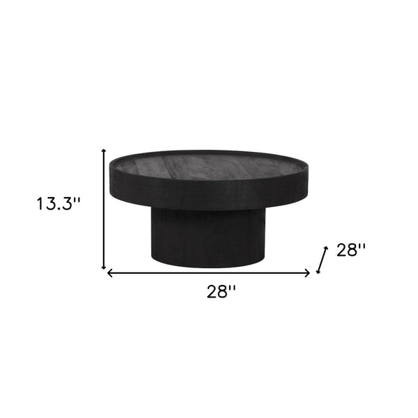 HomeRoots 28" Black Round Solid Wood Pedestal Coffee Table – Elegant Design for Contemporary Living Spaces 565164