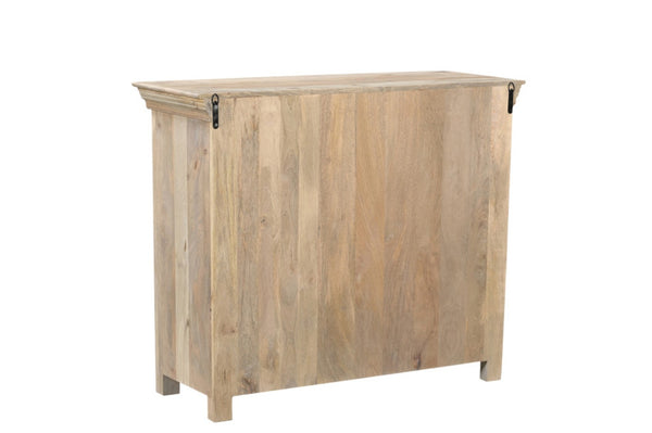 HomeRoots 46" White Distressed Solid Wood Sideboard with Carved Scrollwork - Versatile Storage for Any Room 565165