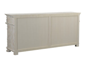 HomeRoots 89" Distressed Solid Wood Carved Scrollwork Sideboard - Elegant Storage for Any Room Decor & Style 565167