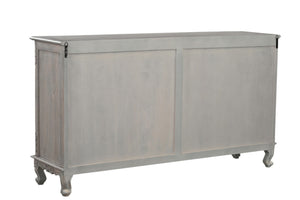 HomeRoots 69" Gray Distressed Solid Wood Sideboard - Elegant Floral Carving, 3 Drawers & Doors for Stylish Storage 565168