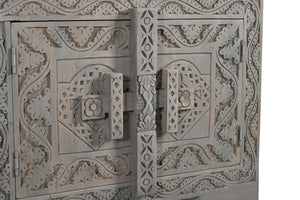 Homeroots 79" Gray Carved Scrollwork Distressed Solid Wood Tv Stand With Ample Storage For Media & Décor  Solid Wood 565171