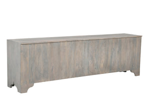 Homeroots 79" Gray Carved Scrollwork Distressed Solid Wood Tv Stand With Ample Storage For Media & Décor  Solid Wood 565171