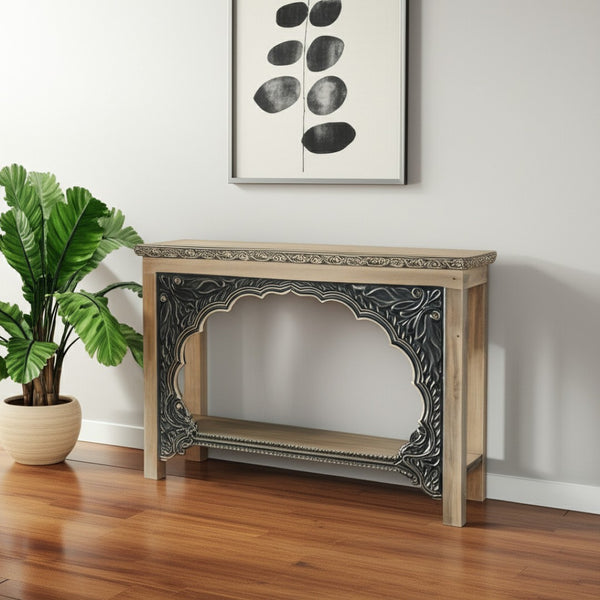 HomeRoots 56" Rustic Solid Wood Console Table with Distressed Natural & Black Finish - Versatile & Unique Design 565173