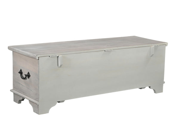 Homeroots 54" Gray Carved Geo Scroll Solid Wood Storage Ottoman - Stylish Multi-functional Furniture With Hidden Storage   565174