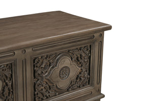 Homeroots 54" Brown Carved Floral Solid Wood Storage Ottoman – Stylish Rustic Seating & Hidden Storage Solution   565175