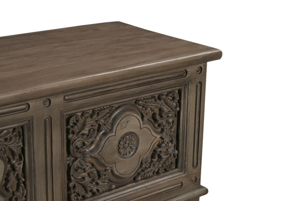 Homeroots 54" Brown Carved Floral Solid Wood Storage Ottoman – Stylish Rustic Seating & Hidden Storage Solution   565175