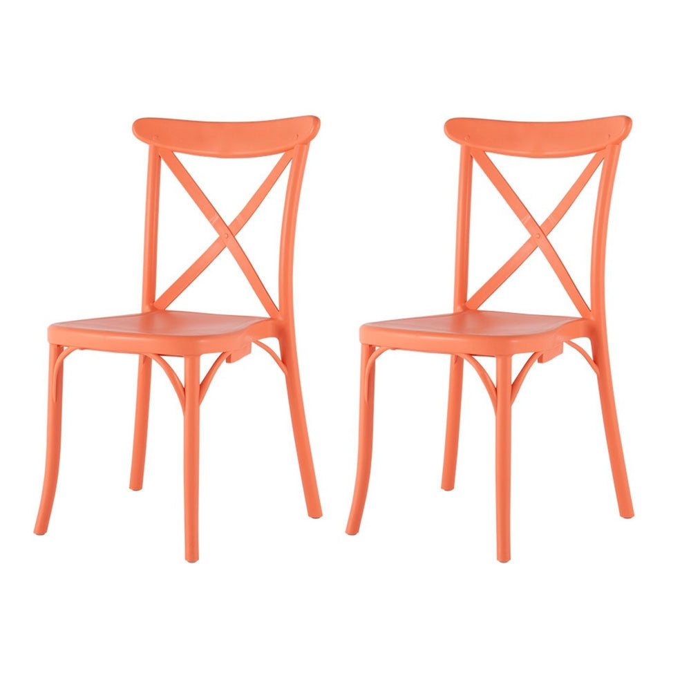 HomeRoots Set of Two Salmon Heavy-Duty Plastic Stacking Chairs for Stylish Outdoor Dining & Entertaining 565177