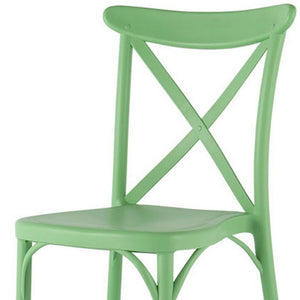 HomeRoots Set of Two Heavy-Duty Green Outdoor Stacking Chairs for Stylish, Durable, Low-Maintenance Seating 565178