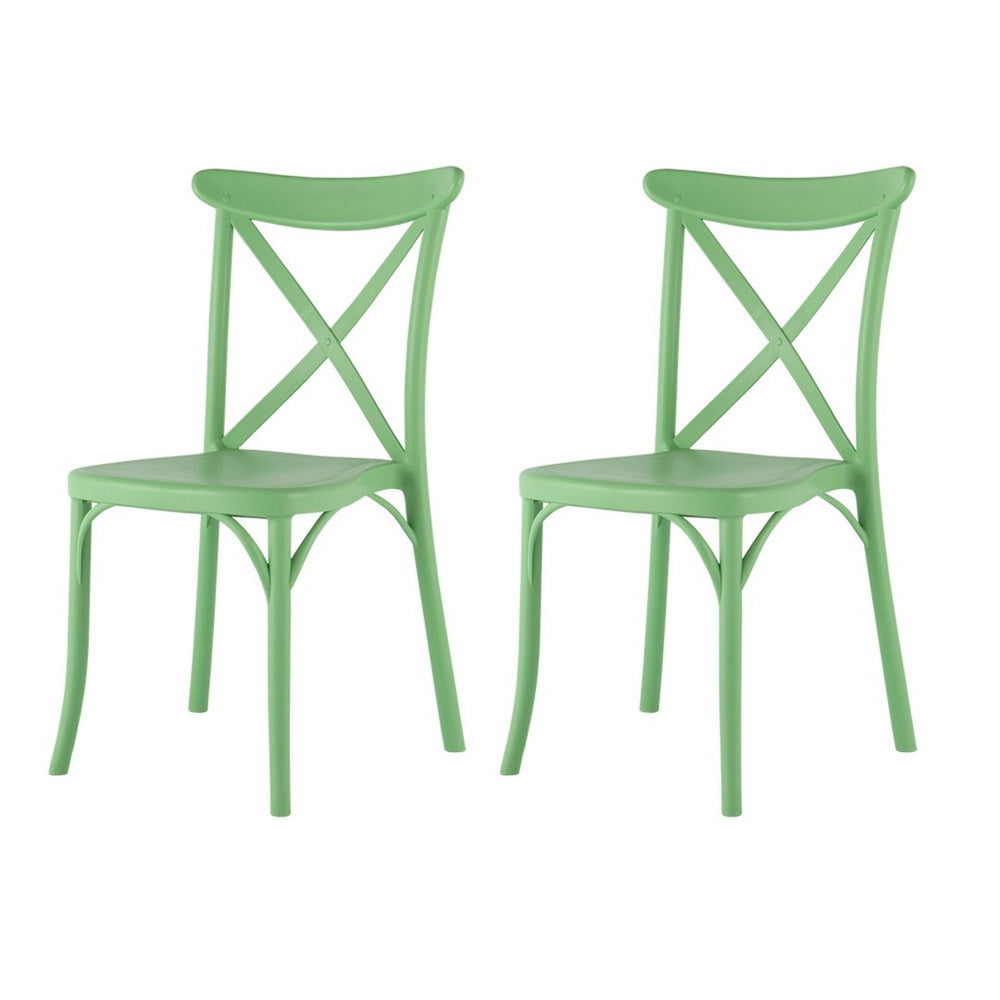 HomeRoots Set of Two Heavy-Duty Green Outdoor Stacking Chairs for Stylish, Durable, Low-Maintenance Seating 565178