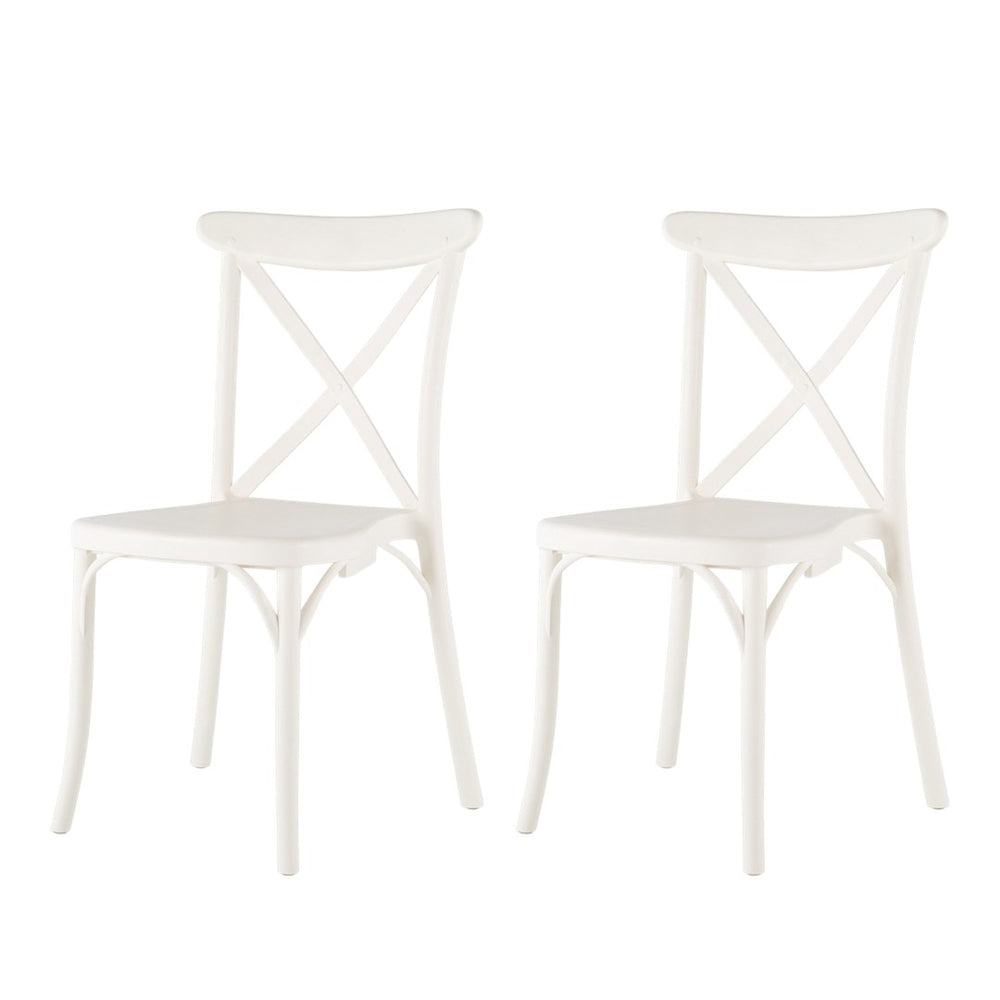 HomeRoots Set of Two Stylish White Heavy-Duty Plastic Stacking Chairs for Outdoor Dining & Gatherings 565179