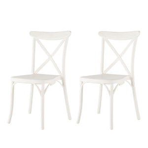 HomeRoots Set of Two Stylish White Heavy-Duty Plastic Stacking Chairs for Outdoor Dining & Gatherings 565179