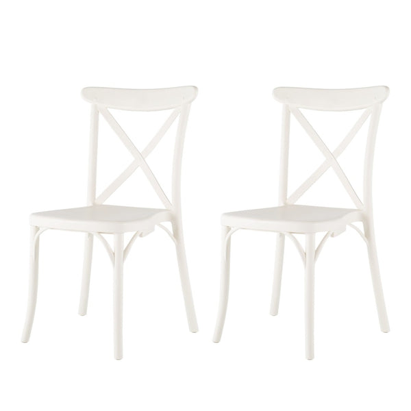 HomeRoots Set of Two Stylish White Heavy-Duty Plastic Stacking Chairs for Outdoor Dining & Gatherings 565179
