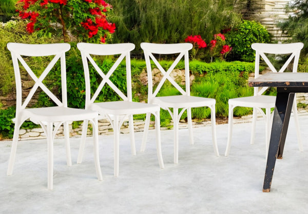 Homeroots Set Of Four 21" White Heavy Duty Plastic Outdoor Stacking Dining Chairs For Stylish Comfort & Relaxation  Plastic 565179