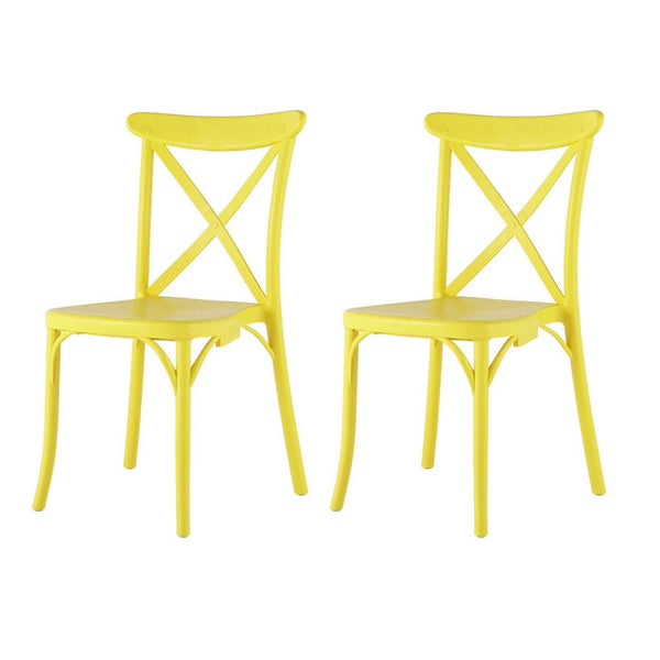 Homeroots Set Of Four Yellow Heavy Duty Plastic Cross Back Dining Chairs – Stylish, Stackable & Versatile!   565180