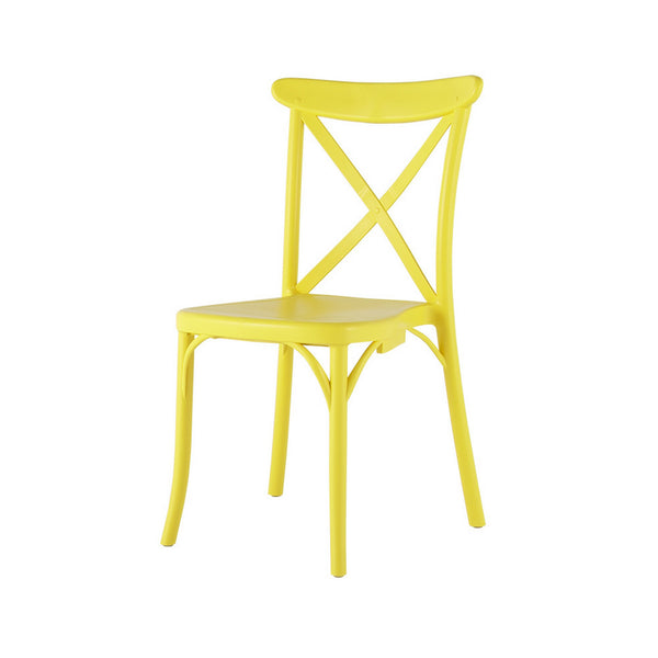 Homeroots Set Of Four Yellow Heavy Duty Plastic Cross Back Dining Chairs – Stylish, Stackable & Versatile!   565180
