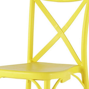Homeroots Set Of Four Yellow Heavy Duty Plastic Cross Back Dining Chairs – Stylish, Stackable & Versatile!   565180