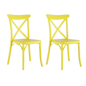 Homeroots Set Of Four Yellow Heavy Duty Plastic Cross Back Dining Chairs – Stylish, Stackable & Versatile!   565180