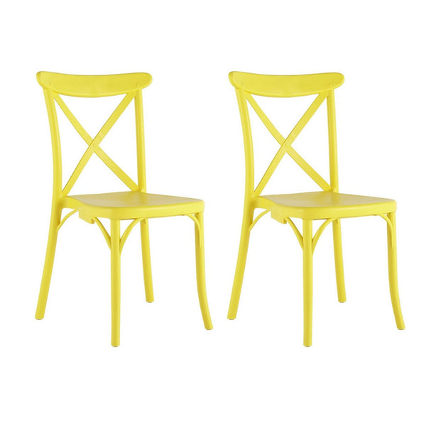 Homeroots Set Of Four Yellow Heavy Duty Plastic Cross Back Dining Chairs – Stylish, Stackable & Versatile!   565180