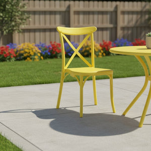 HomeRoots Set of Two Heavy Duty Yellow Plastic Outdoor Dining Chairs - Durable, Stylish, and Easy to Clean! 565180