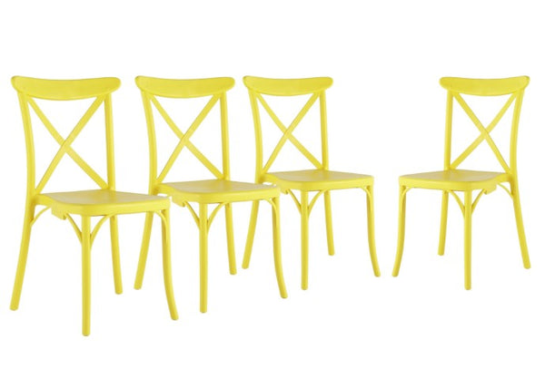 Homeroots Set Of Four Yellow Heavy Duty Plastic Cross Back Dining Chairs – Stylish, Stackable & Versatile!   565180
