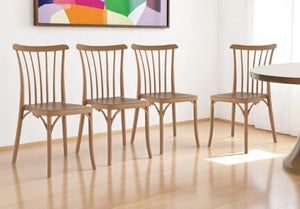 Homeroots Set Of Four Tan Heavy Duty Plastic Slat Back Dining Chairs - Stylish, Stackable Comfort For Any Room   565181