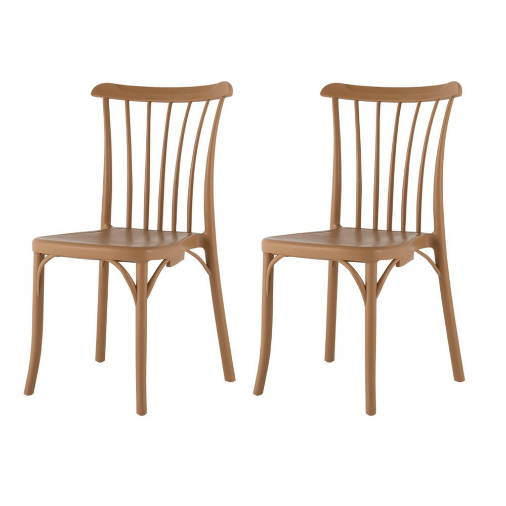 HomeRoots Set of Two Tan and Natural Slat-Back Dining Chairs - Heavy-Duty, Stackable, Stylish & Versatile 565181