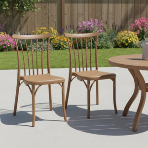 HomeRoots Set of Two Tan and Natural Slat-Back Dining Chairs - Heavy-Duty, Stackable, Stylish & Versatile 565181
