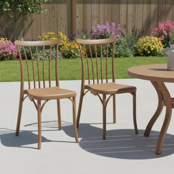 HomeRoots Set of Two Tan and Natural Slat-Back Dining Chairs - Heavy-Duty, Stackable, Stylish & Versatile 565181