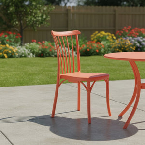 HomeRoots Set of Two Salmon Heavy-Duty Plastic Stacking Dining Chairs for Stylish Outdoor Comfort & Flexibility 565182
