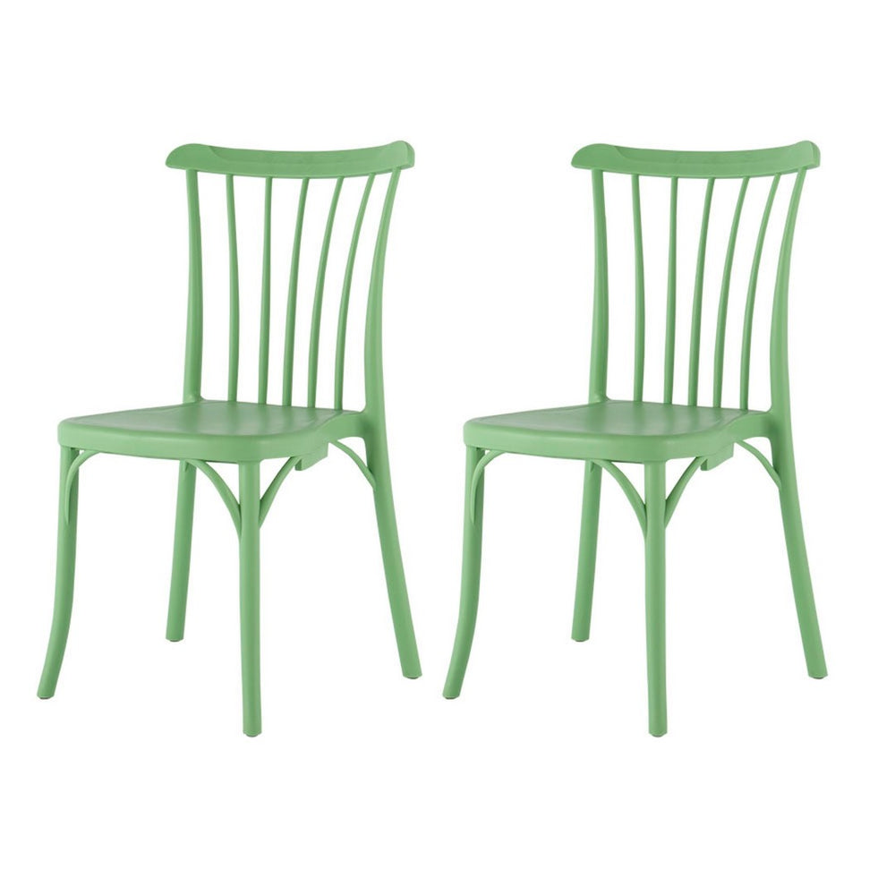 HomeRoots Set of Two Vibrant Green Heavy-Duty Stacking Dining Chairs for Outdoor Comfort & Style 565183